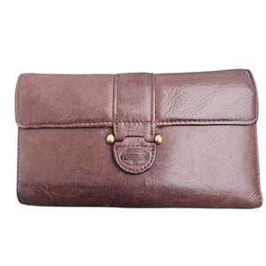 VTG FOSSIL brown pebbled trifold wallet, genuine leather